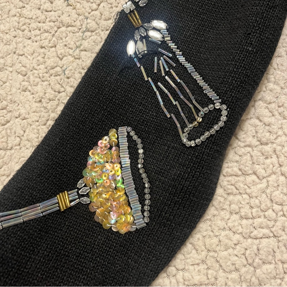 Vintage Michael Simon Cardigan Sweater Black Jeweled Martini Glasses Size M - Picture 9 of 16